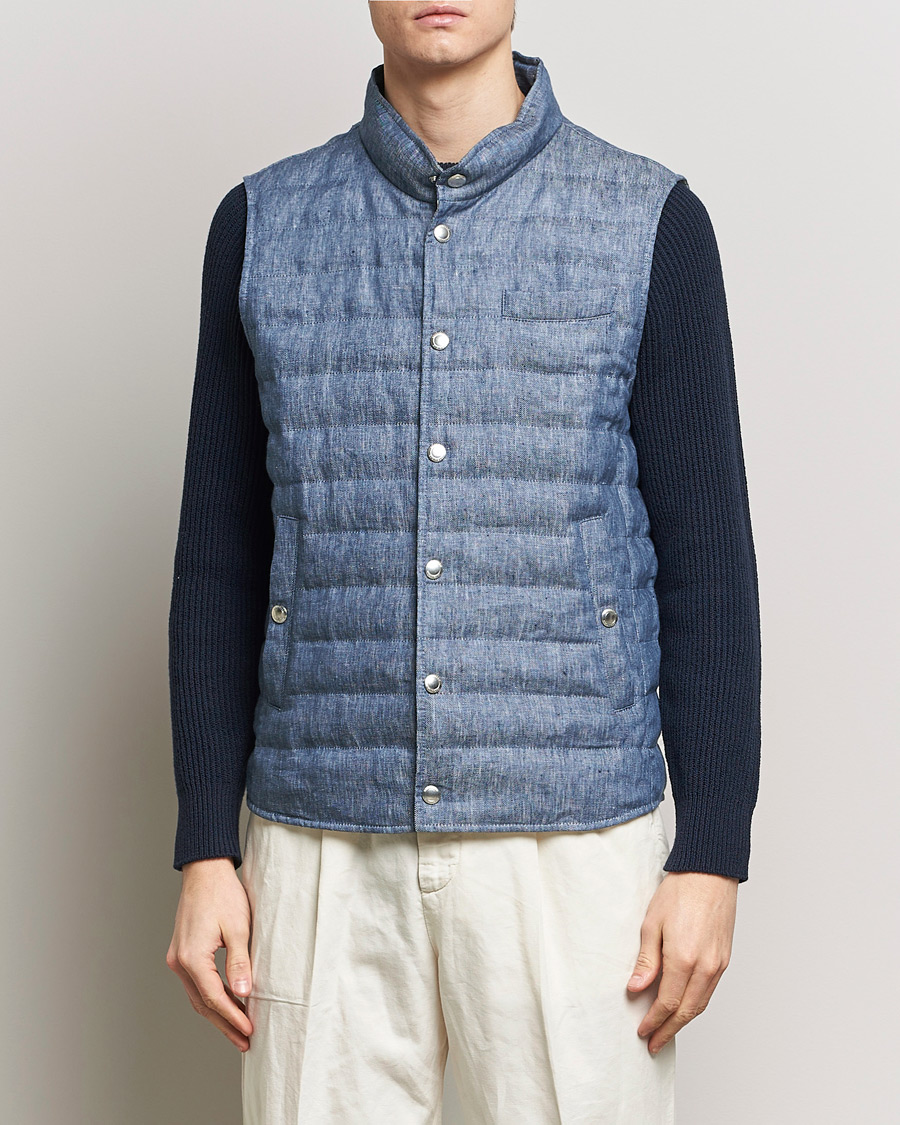 Mies | Takit | Brunello Cucinelli | Linen Gilet Light Blue