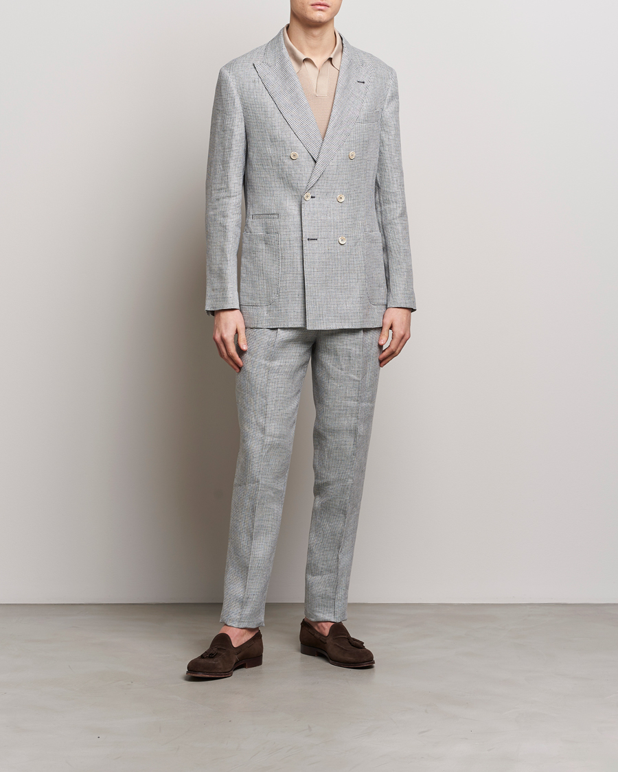 Mies | Housut | Brunello Cucinelli | Pleated Houndstooth Trousers Light Grey