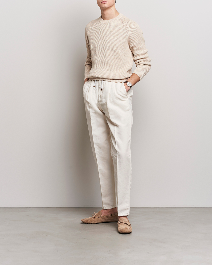 Mies | Housut | Brunello Cucinelli | Cotton/Linen Drawstring Pants Off White