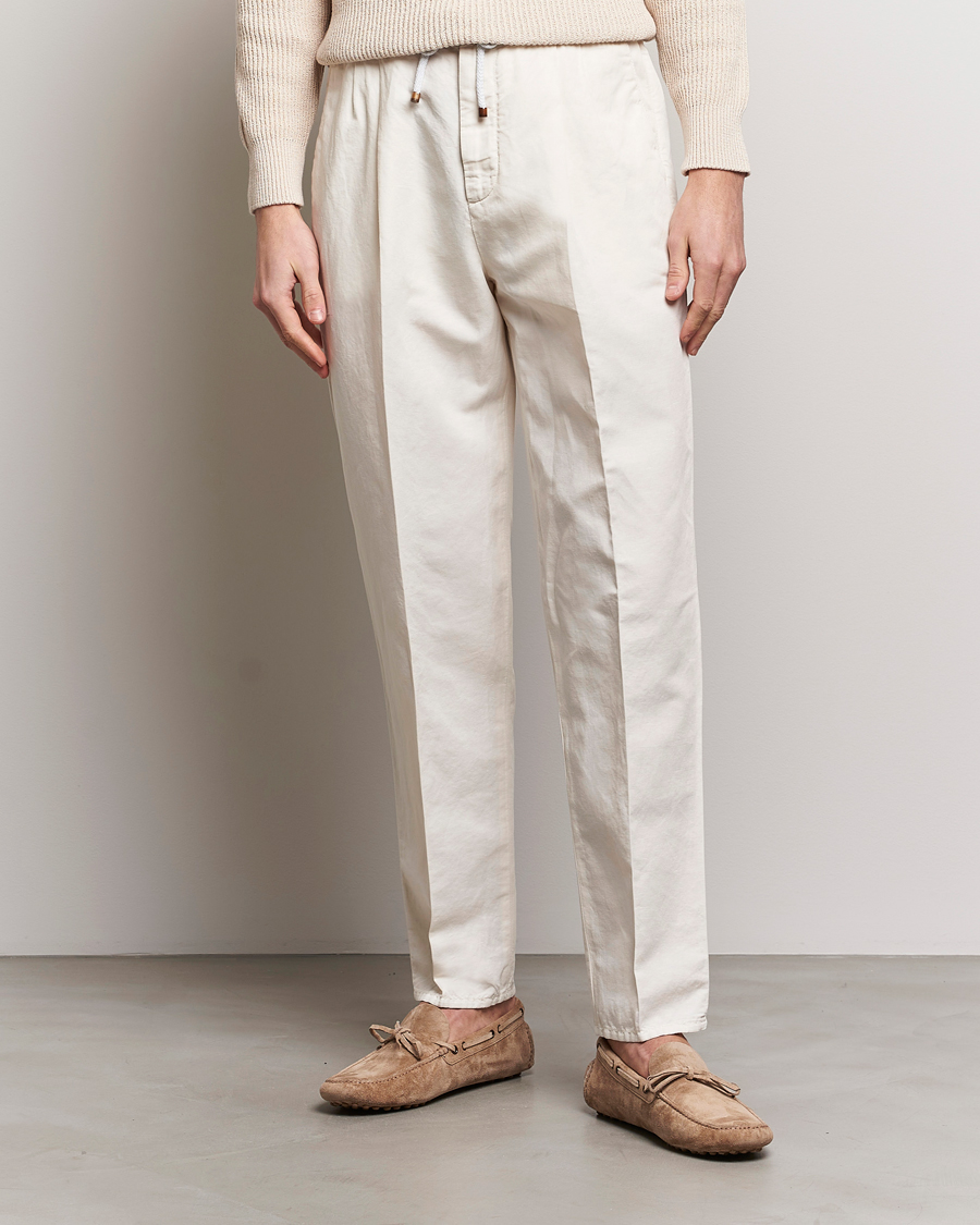 Mies | Housut | Brunello Cucinelli | Cotton/Linen Drawstring Pants Off White
