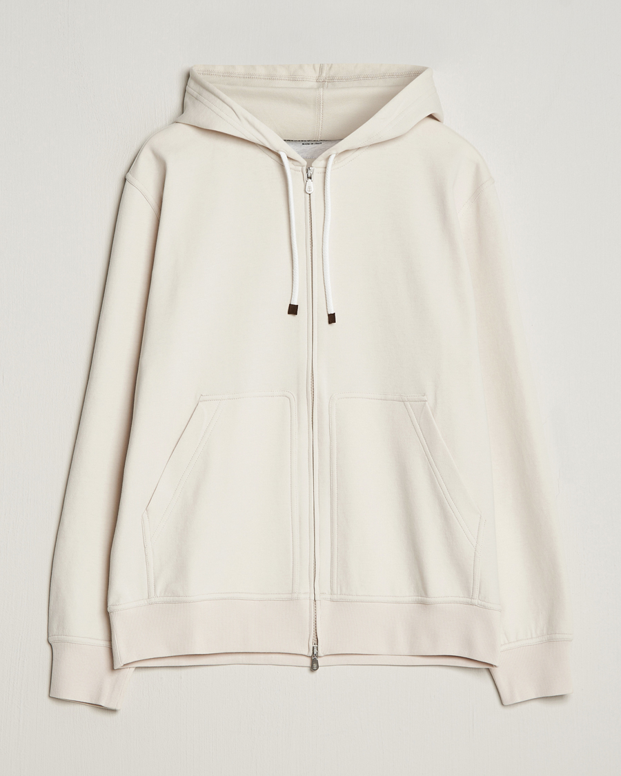 Mies | Puserot | Brunello Cucinelli | Soft Cotton Full Zip Hoodie Light Beige