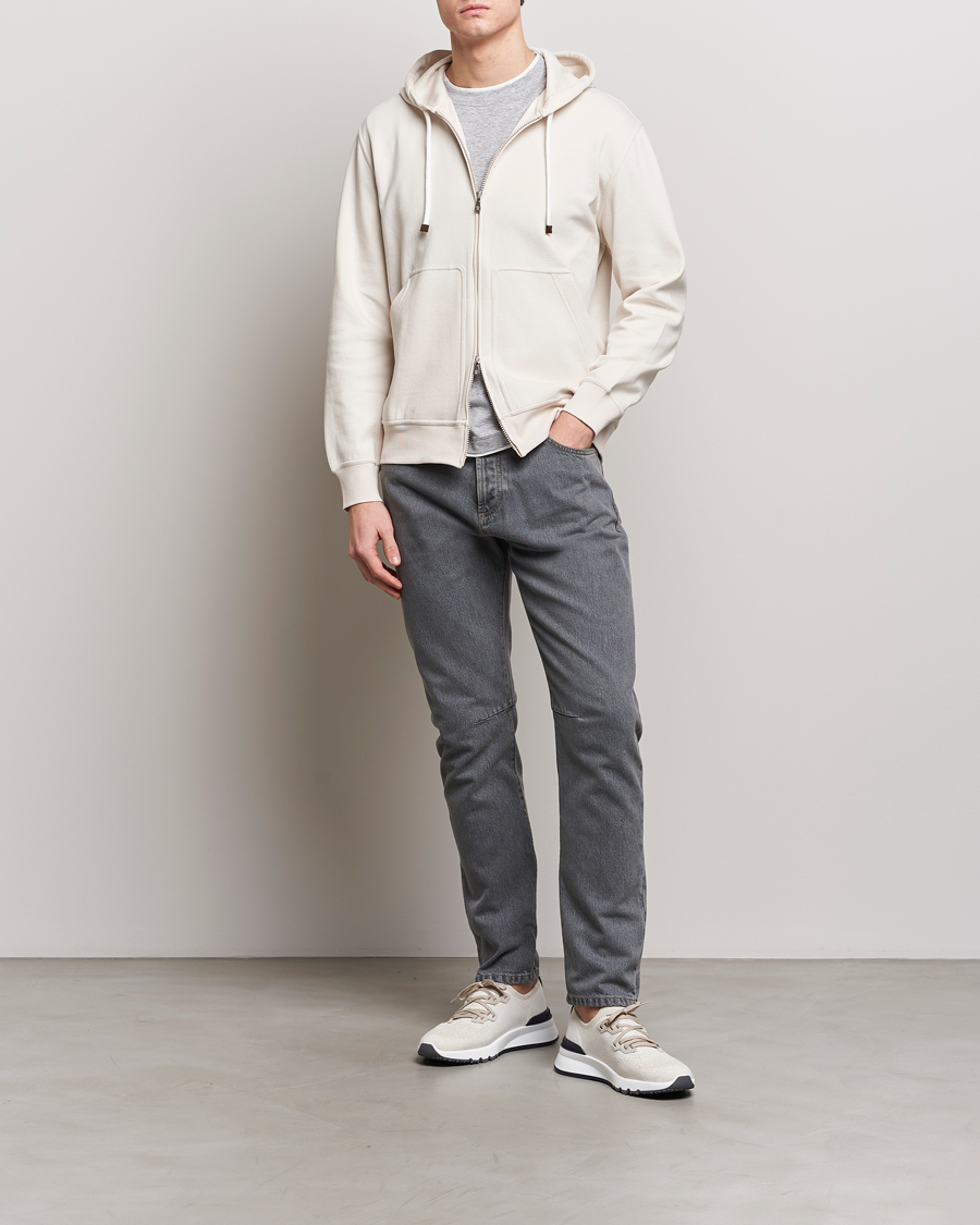 Mies | Puserot | Brunello Cucinelli | Soft Cotton Full Zip Hoodie Light Beige