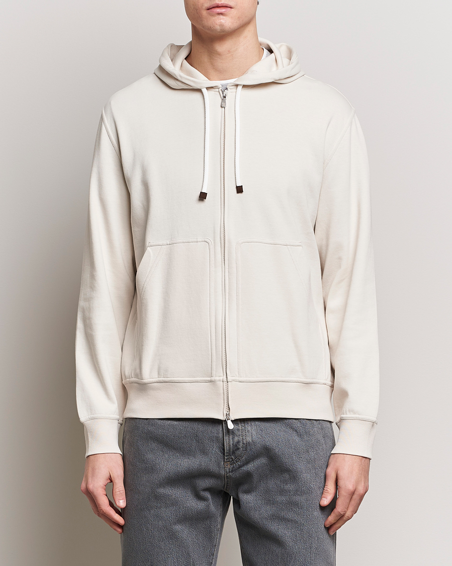 Mies | Puserot | Brunello Cucinelli | Soft Cotton Full Zip Hoodie Light Beige