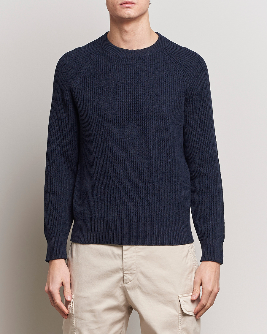 Mies | Puserot | Brunello Cucinelli | Heavy Rib Stitch Crew Neck Navy