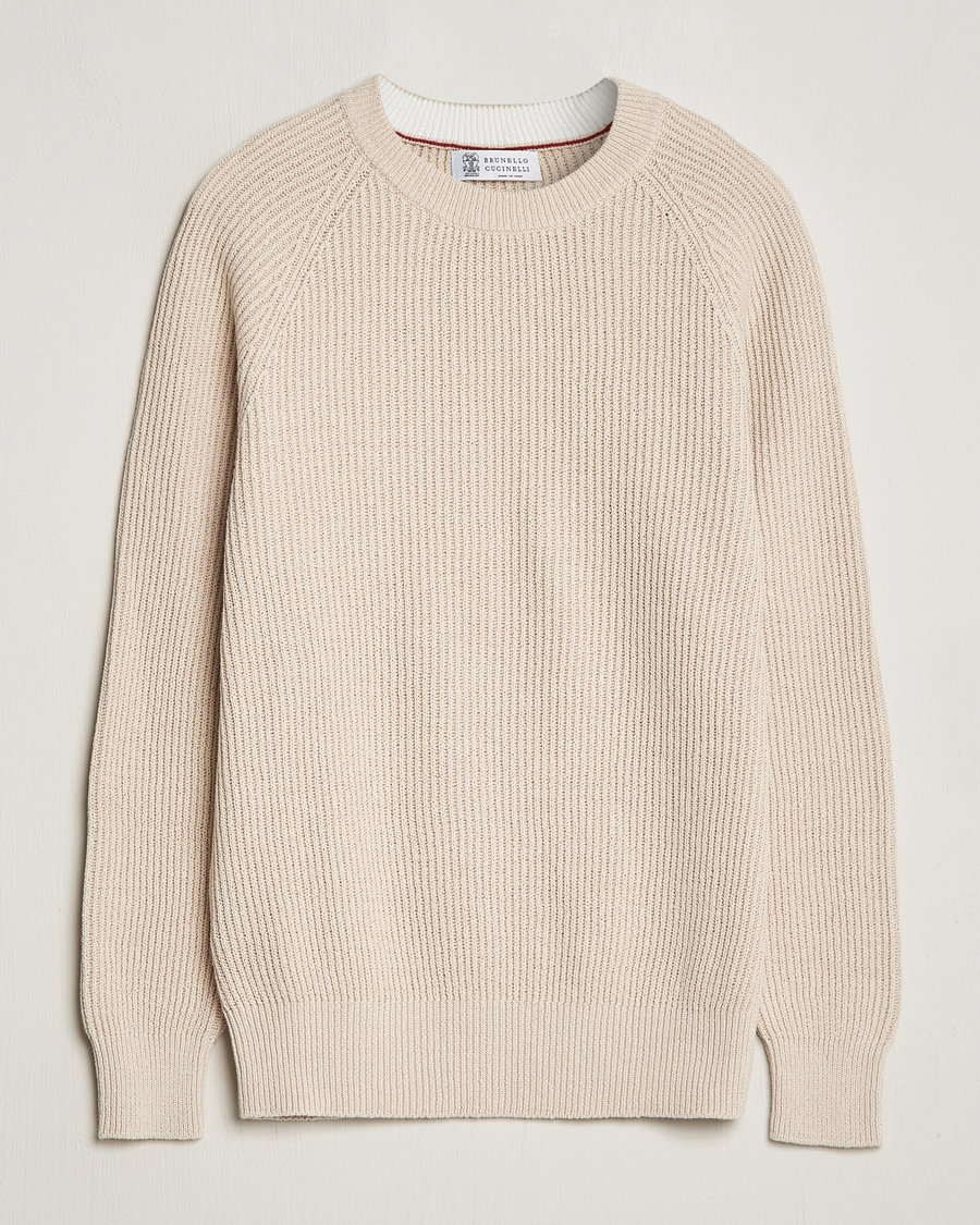 Mies | Puserot | Brunello Cucinelli | Heavy Rib Stitch Crew Neck Light Beige