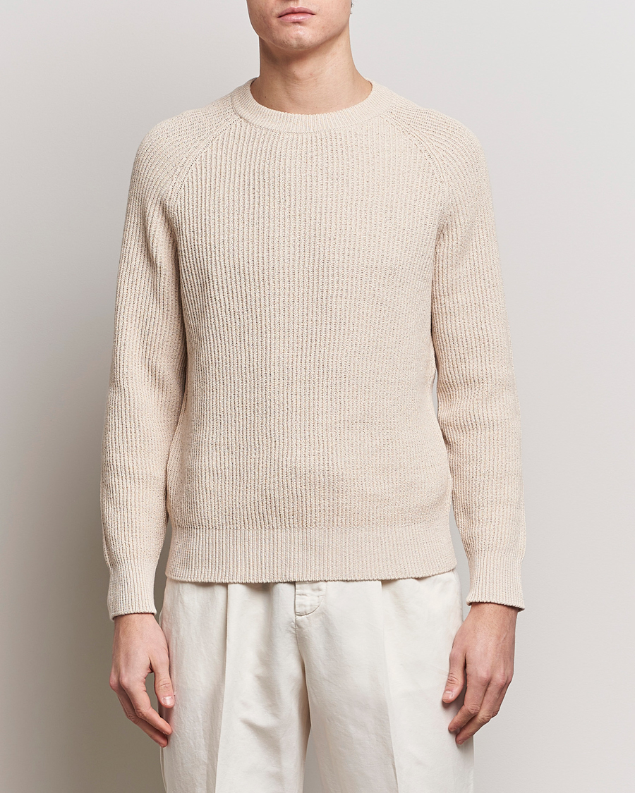 Mies | Puserot | Brunello Cucinelli | Heavy Rib Stitch Crew Neck Light Beige