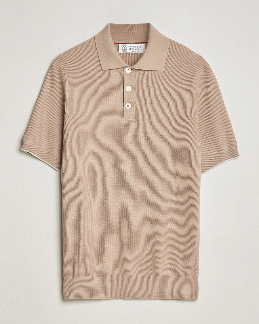 Mies | Pikeet | Brunello Cucinelli | Rib Stitch Knitted Polo Beige