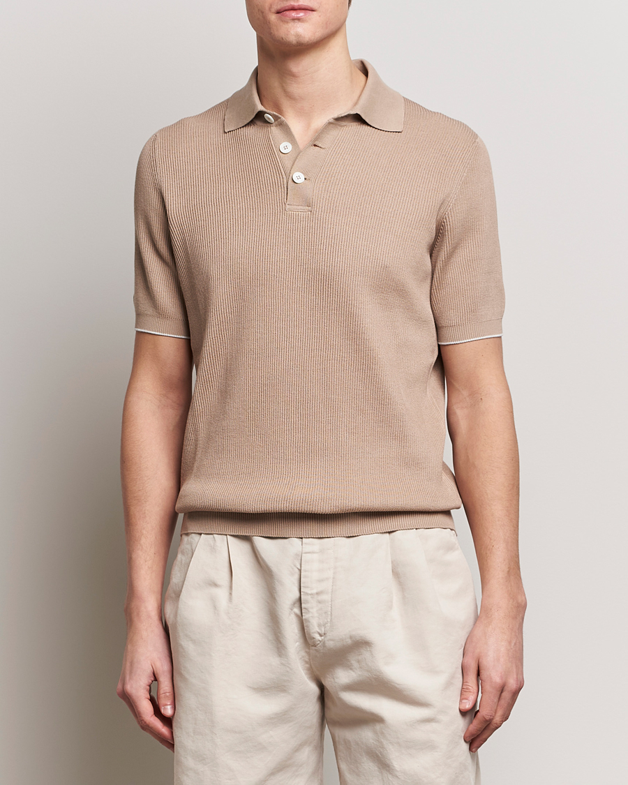 Mies | Pikeet | Brunello Cucinelli | Rib Stitch Knitted Polo Beige
