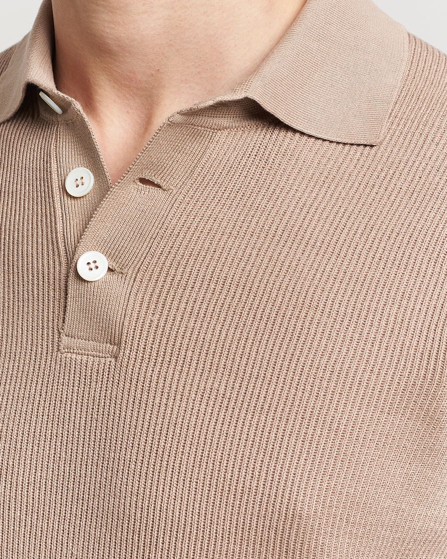 Mies | Pikeet | Brunello Cucinelli | Rib Stitch Knitted Polo Beige