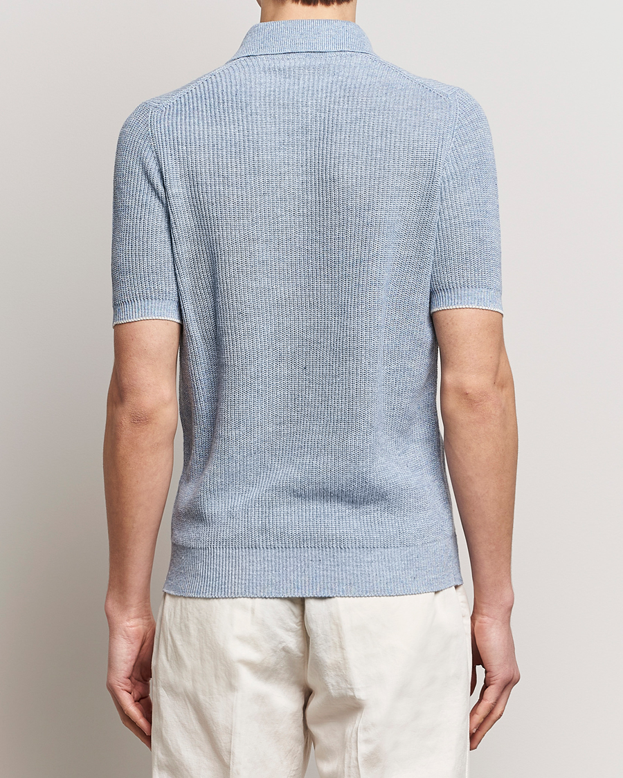 Mies | Pikeet | Brunello Cucinelli | Cotton/Linen Rib Knitted Polo Light Blue