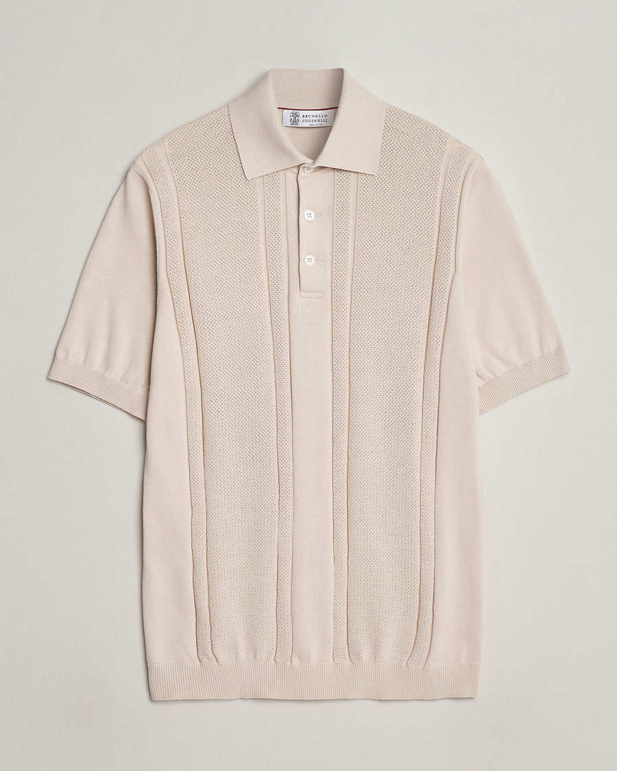 Mies | Pikeet | Brunello Cucinelli | Front Structure Knitted Polo Light Beige