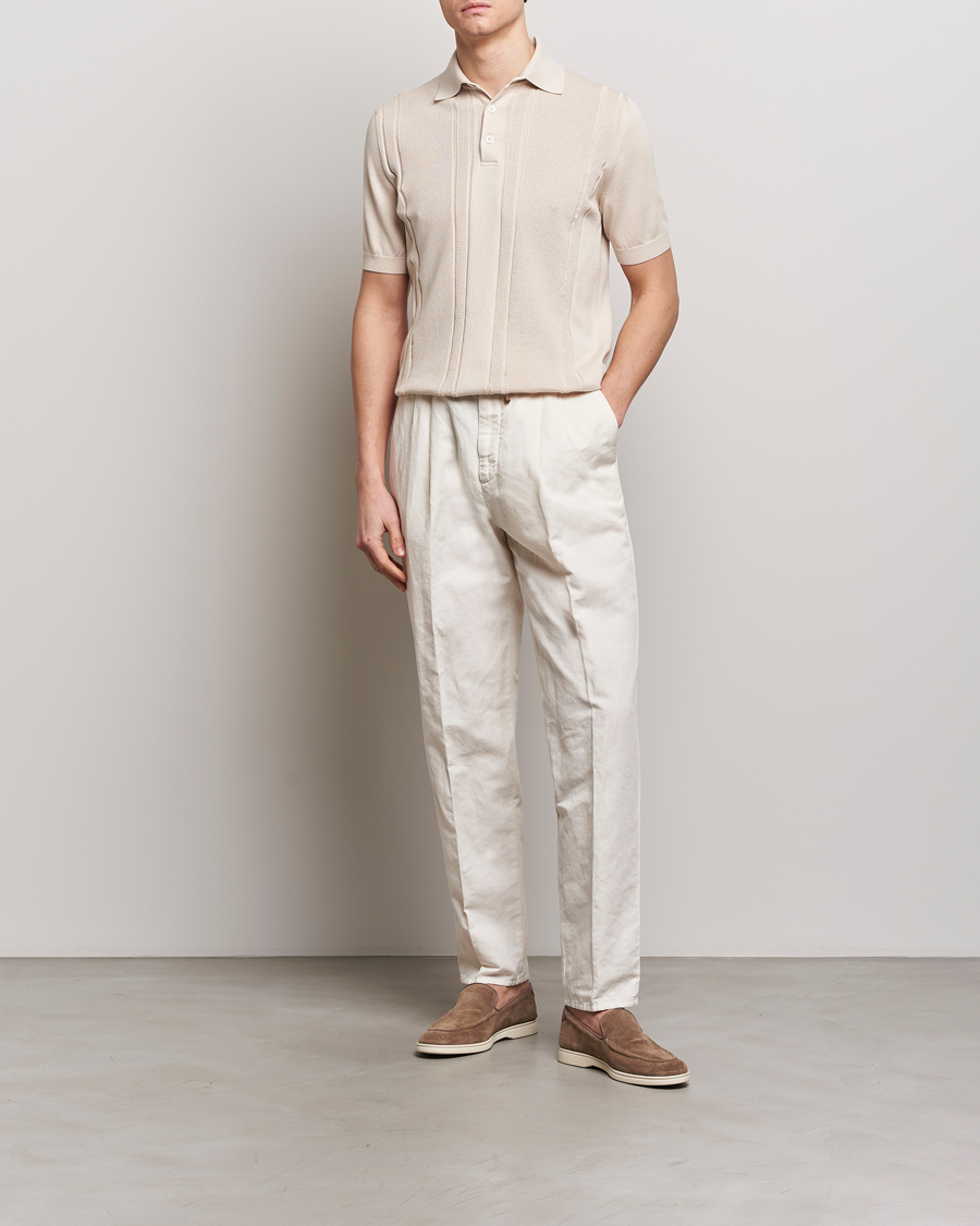 Mies | Pikeet | Brunello Cucinelli | Front Structure Knitted Polo Light Beige