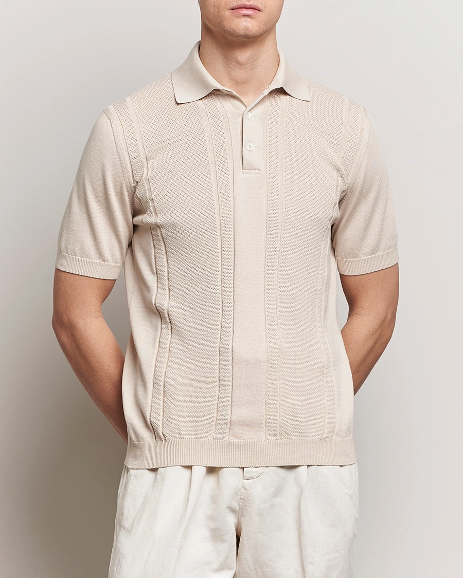 Mies | Vaatteet | Brunello Cucinelli | Front Structure Knitted Polo Light Beige