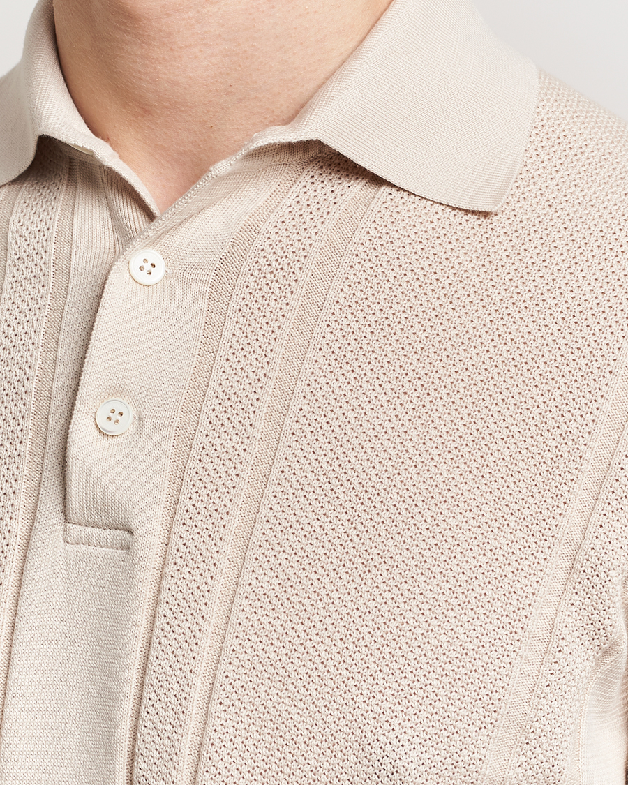 Mies | Pikeet | Brunello Cucinelli | Front Structure Knitted Polo Light Beige