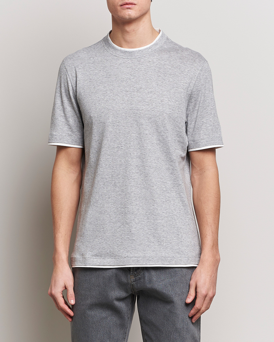 Mies |  | Brunello Cucinelli | Cotton/Linen T-Shirt Light Grey