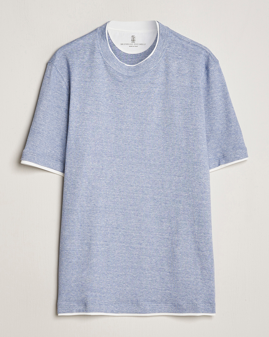 Mies |  | Brunello Cucinelli | Cotton/Linen T-Shirt Light Blue