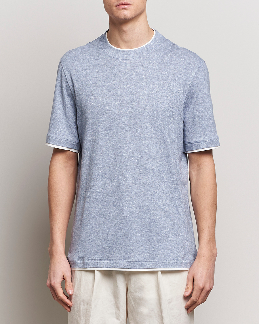 Mies | Lyhythihaiset t-paidat | Brunello Cucinelli | Cotton/Linen T-Shirt Light Blue