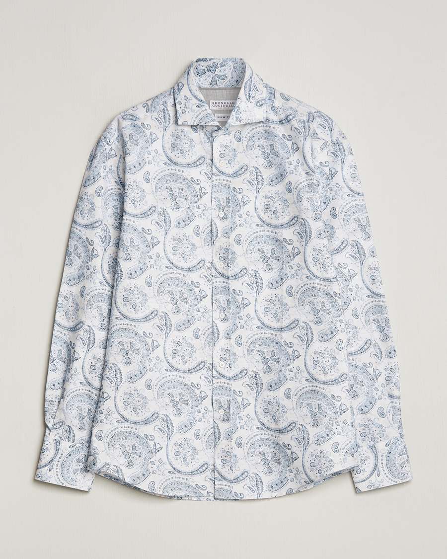 Mies | Kauluspaidat | Brunello Cucinelli | Slim Fit Paisley Shirt Light Blue