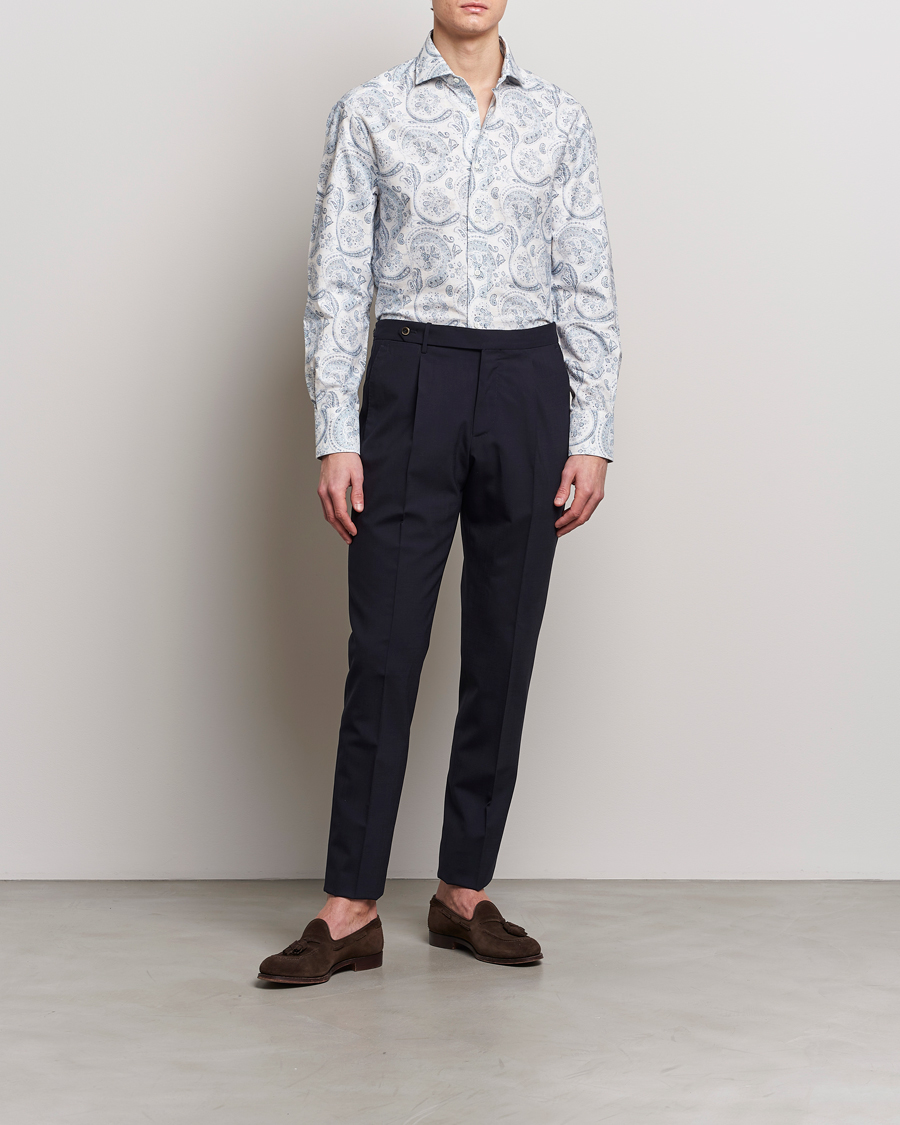 Mies | Kauluspaidat | Brunello Cucinelli | Slim Fit Paisley Shirt Light Blue