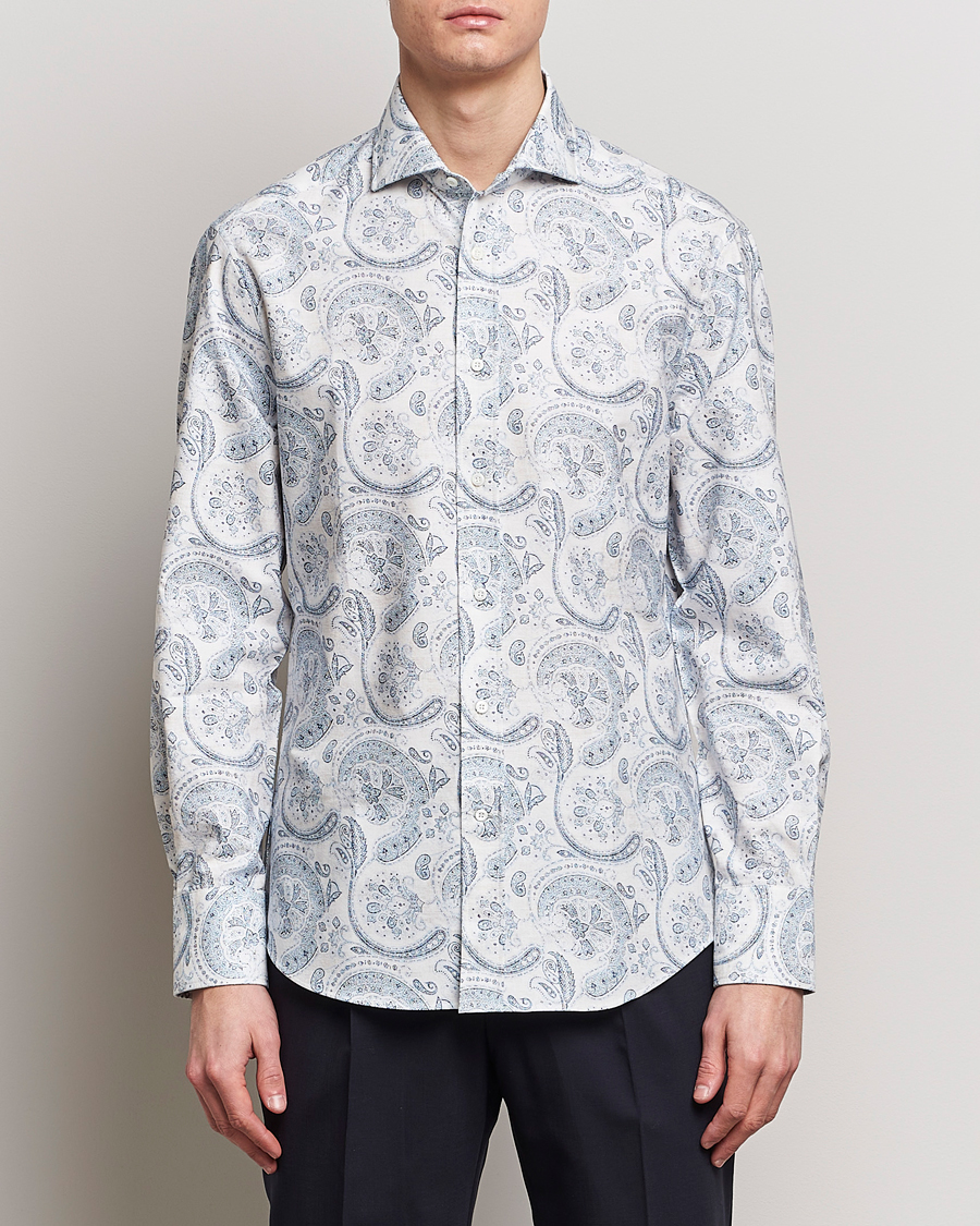 Mies | Kauluspaidat | Brunello Cucinelli | Slim Fit Paisley Shirt Light Blue