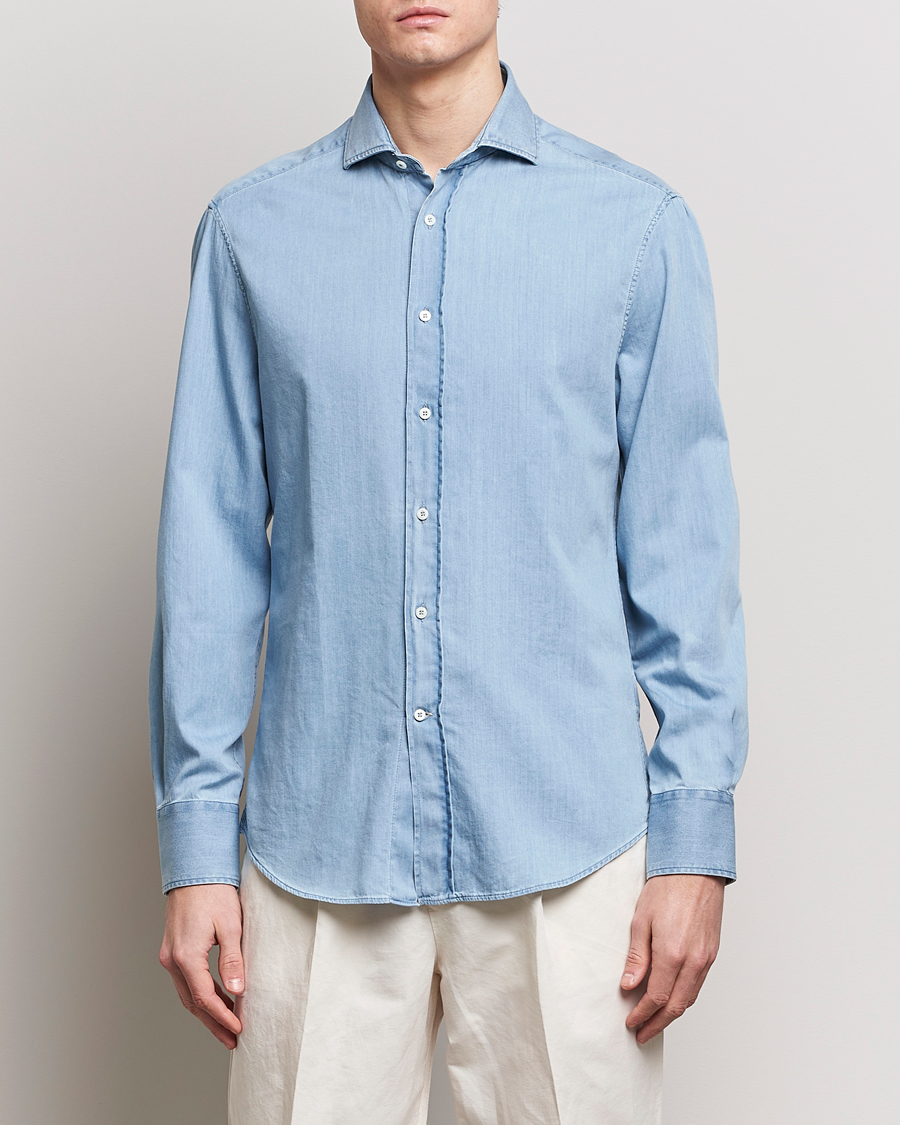 Mies | Quiet Luxury | Brunello Cucinelli | Slim Fit Denim Shirt Light Blue