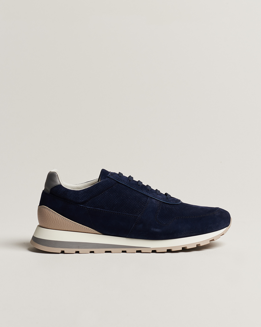 Mies | Brunello Cucinelli Perforated Running Sneakers Navy Suede | Brunello Cucinelli | Perforated Running Sneakers Navy Suede
