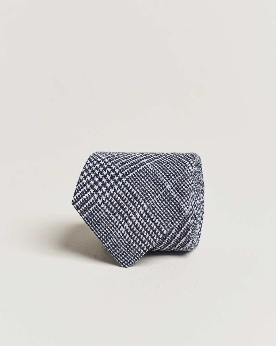 Mies | Brunello Cucinelli Prince Of Wales Linen Tie Dark Blue | Brunello Cucinelli | Prince Of Wales Linen Tie Dark Blue