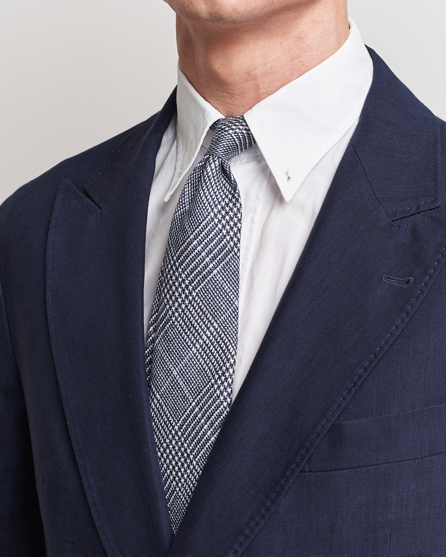 Mies |  | Brunello Cucinelli | Prince Of Wales Linen Tie Dark Blue