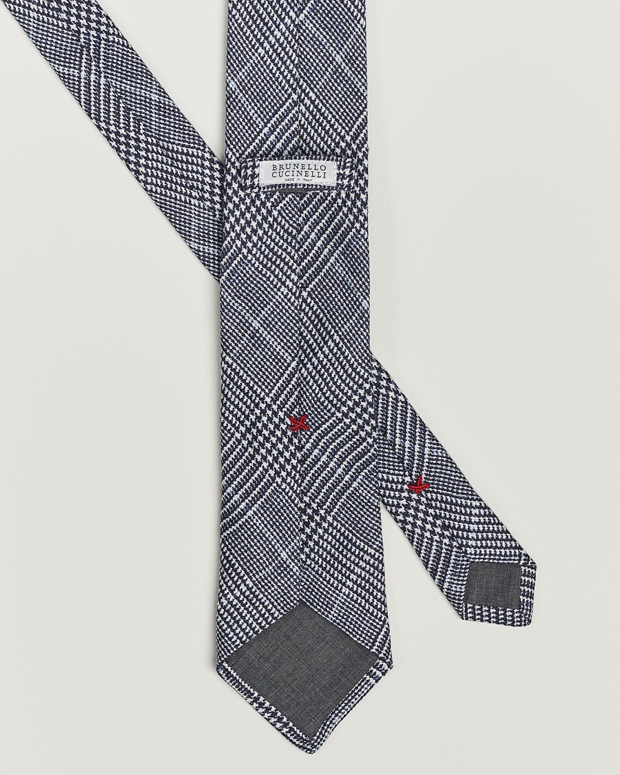 Mies | Brunello Cucinelli Prince Of Wales Linen Tie Dark Blue | Brunello Cucinelli | Prince Of Wales Linen Tie Dark Blue
