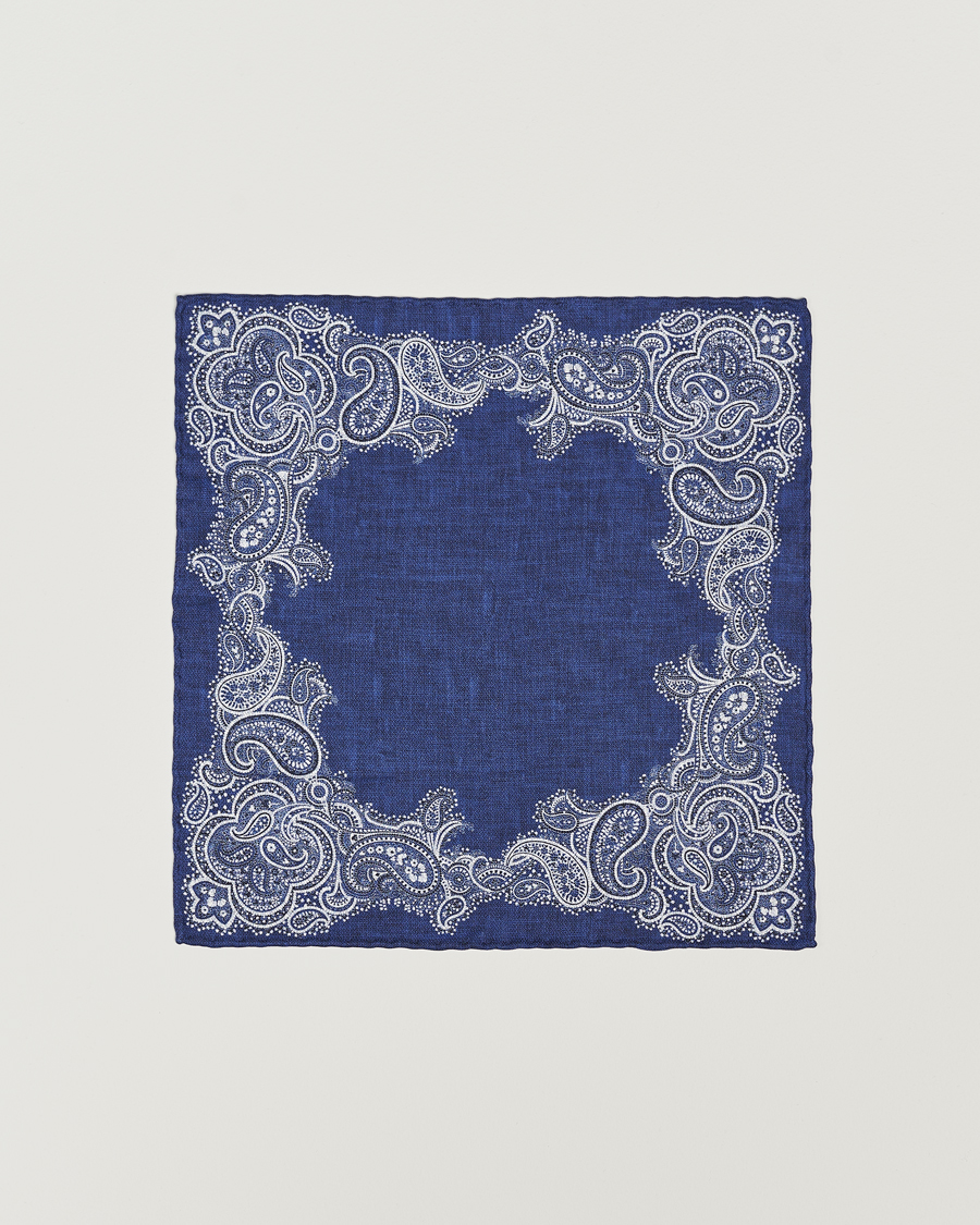 Mies | Brunello Cucinelli Paisley Silk Pocket Square Navy | Brunello Cucinelli | Paisley Silk Pocket Square Navy