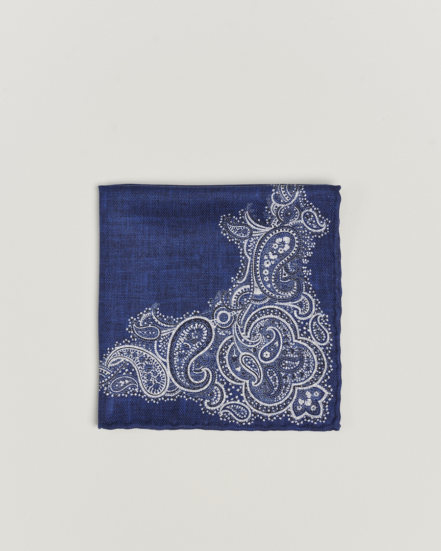 Mies | Brunello Cucinelli Paisley Silk Pocket Square Navy | Brunello Cucinelli | Paisley Silk Pocket Square Navy