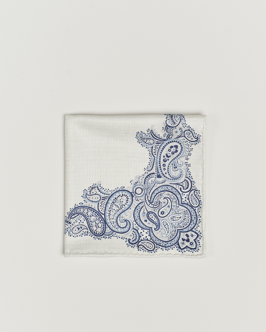 Mies | Brunello Cucinelli Paisley Silk Pocket Square Navy/Beige | Brunello Cucinelli | Paisley Silk Pocket Square Navy/Beige