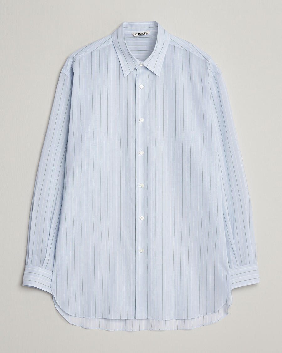 Mies | Kauluspaidat | Auralee | Hard Twist Light Cotton Shirt Light Blue Stripe