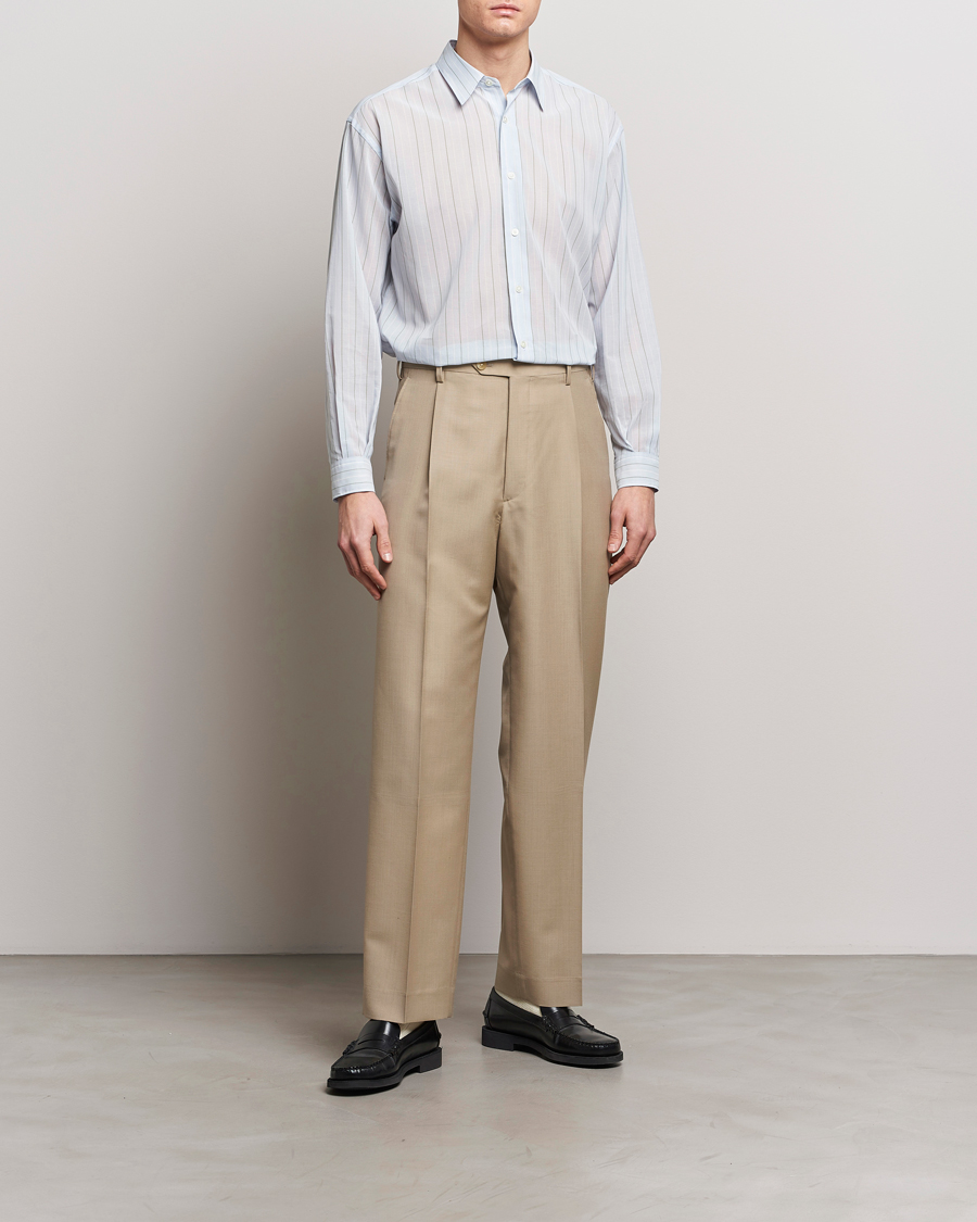 Mies | Kauluspaidat | Auralee | Hard Twist Light Cotton Shirt Light Blue Stripe