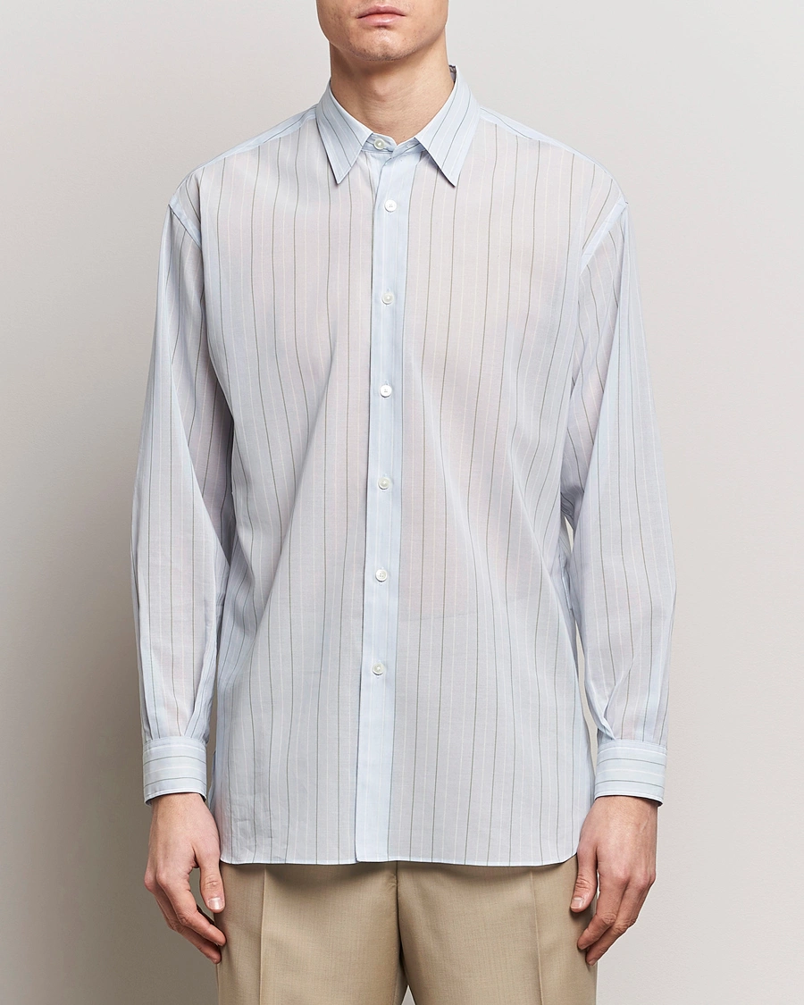 Mies |  | Auralee | Hard Twist Light Cotton Shirt Light Blue Stripe