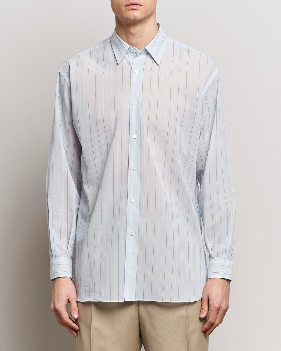 Mies | Kauluspaidat | Auralee | Hard Twist Light Cotton Shirt Light Blue Stripe