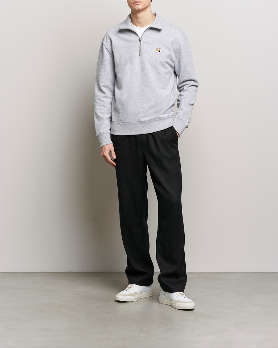 Mies | Puserot | Maison Kitsuné | Fox Head Half Zip Sweatshirt Light Grey Melange
