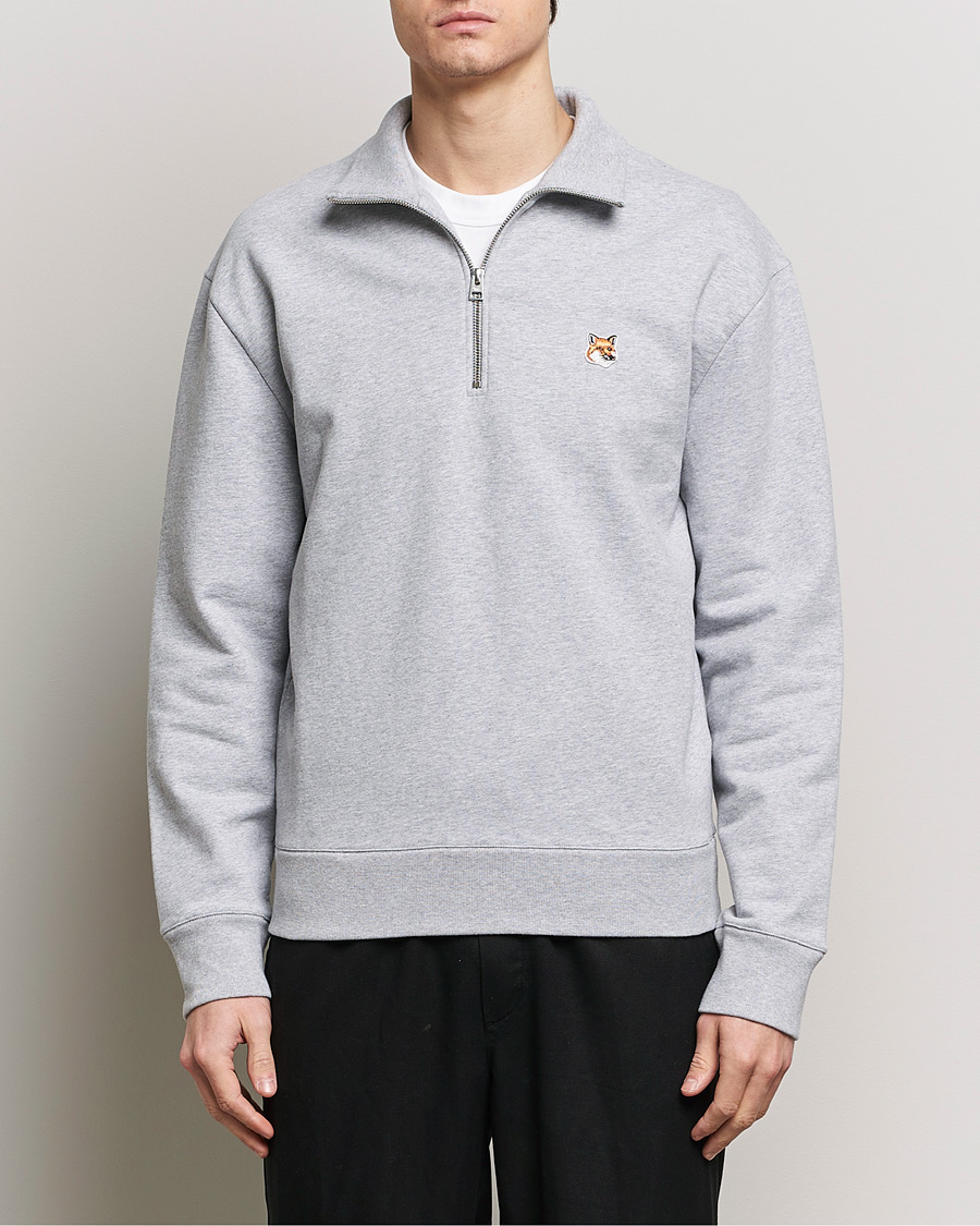 Mies |  | Maison Kitsuné | Fox Head Half Zip Sweatshirt Light Grey Melange