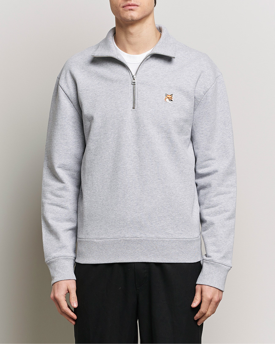 Mies | Puserot | Maison Kitsuné | Fox Head Half Zip Sweatshirt Light Grey Melange