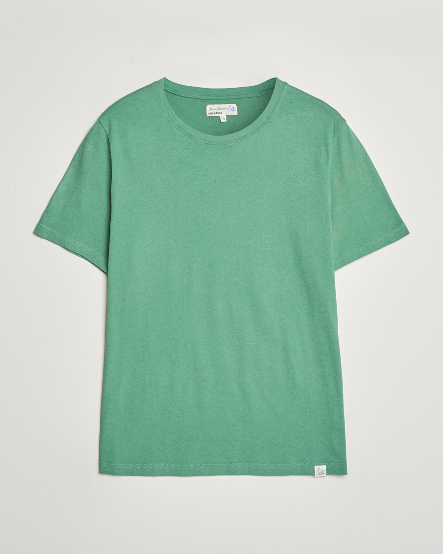 Mies | T-paidat | Merz b. Schwanen | Organic Cotton Washed Crew Neck T-Shirt Grass Green