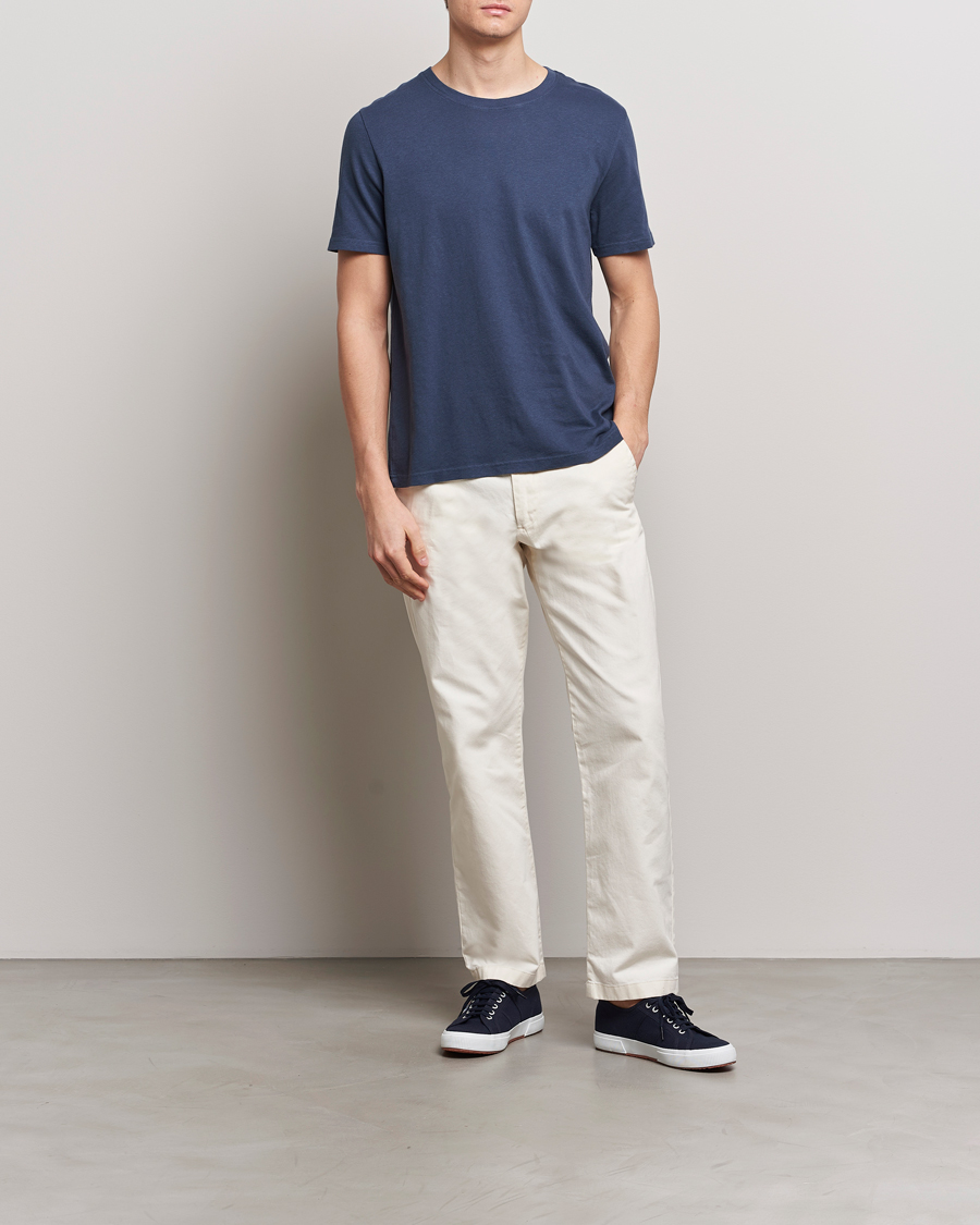 Mies | T-paidat | Merz b. Schwanen | Organic Cotton Washed Crew Neck T-Shirt Denim Blue