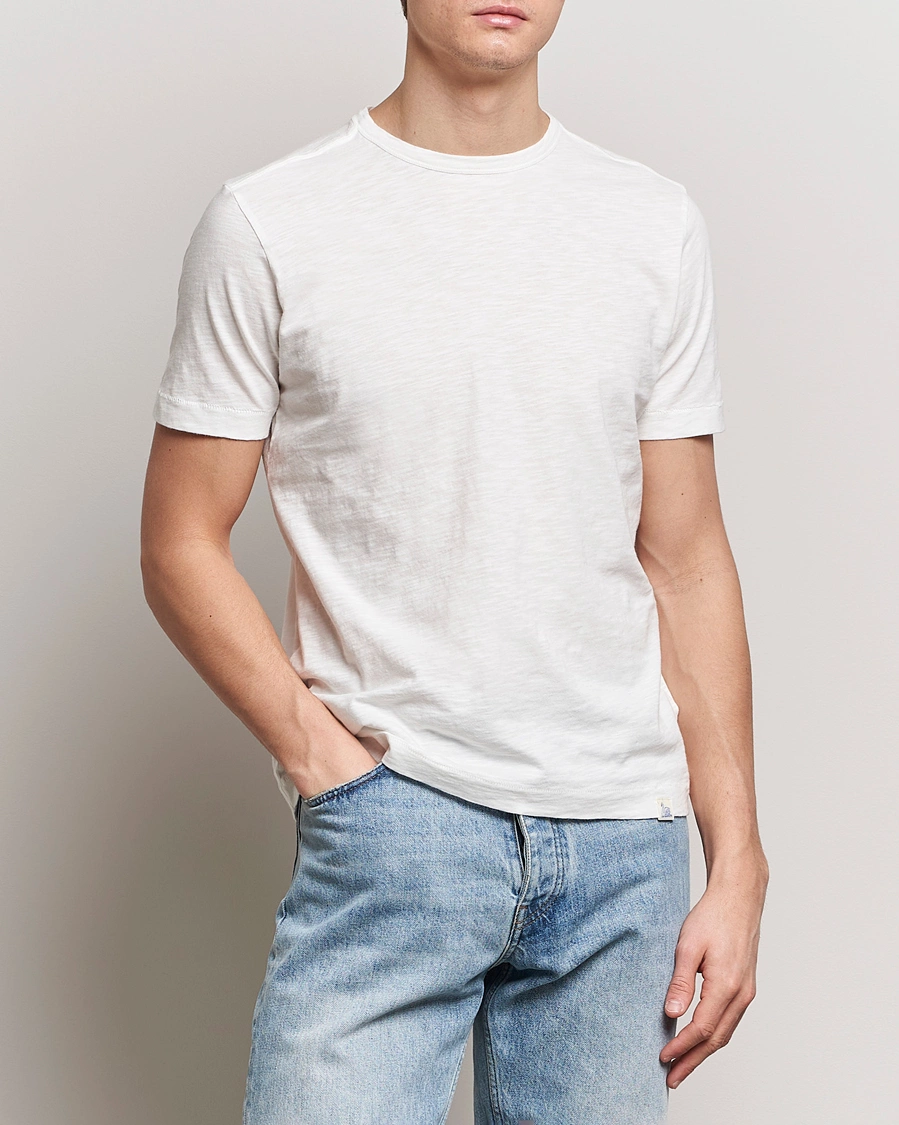 Mies | Valkoiset t-paidat | Merz b. Schwanen | Organic Pima Cotton Slub Crew Neck T-Shirt White