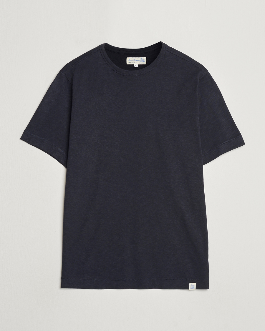 Mies | T-paidat | Merz b. Schwanen | Organic Pima Cotton Slub Crew Neck T-Shirt Dark Navy