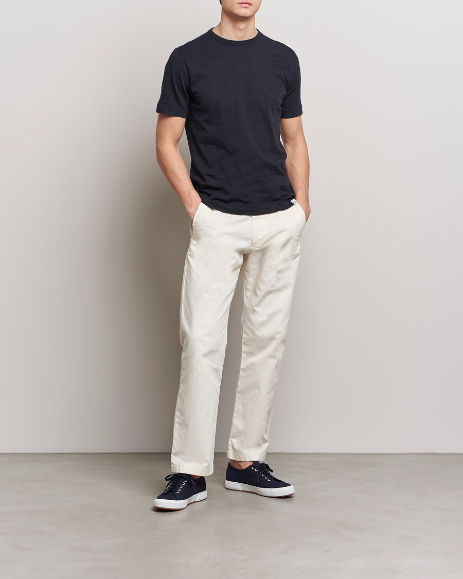 Mies | T-paidat | Merz b. Schwanen | Organic Pima Cotton Slub Crew Neck T-Shirt Dark Navy