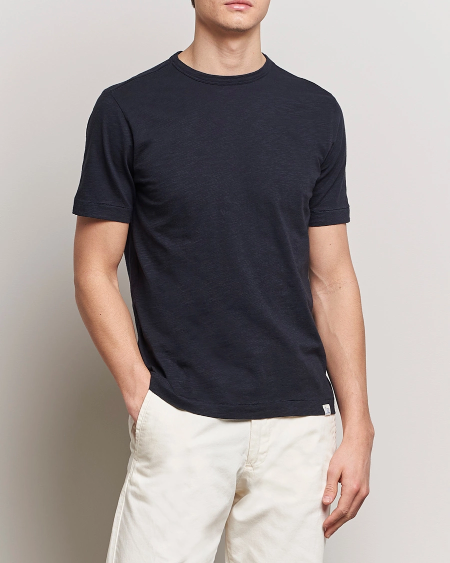 Mies | Lyhythihaiset t-paidat | Merz b. Schwanen | Organic Pima Cotton Slub Crew Neck T-Shirt Dark Navy