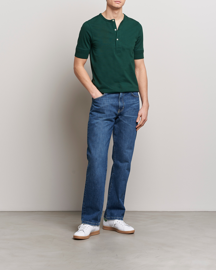 Mies | T-paidat | Merz b. Schwanen | Short Sleeve Organic Cotton Henley Classic Green