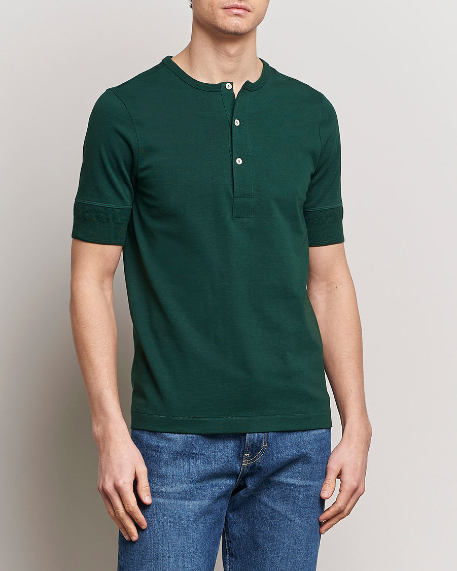 Mies | T-paidat | Merz b. Schwanen | Short Sleeve Organic Cotton Henley Classic Green