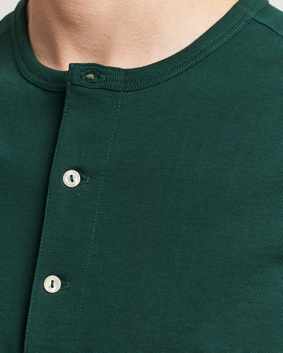 Mies | T-paidat | Merz b. Schwanen | Short Sleeve Organic Cotton Henley Classic Green