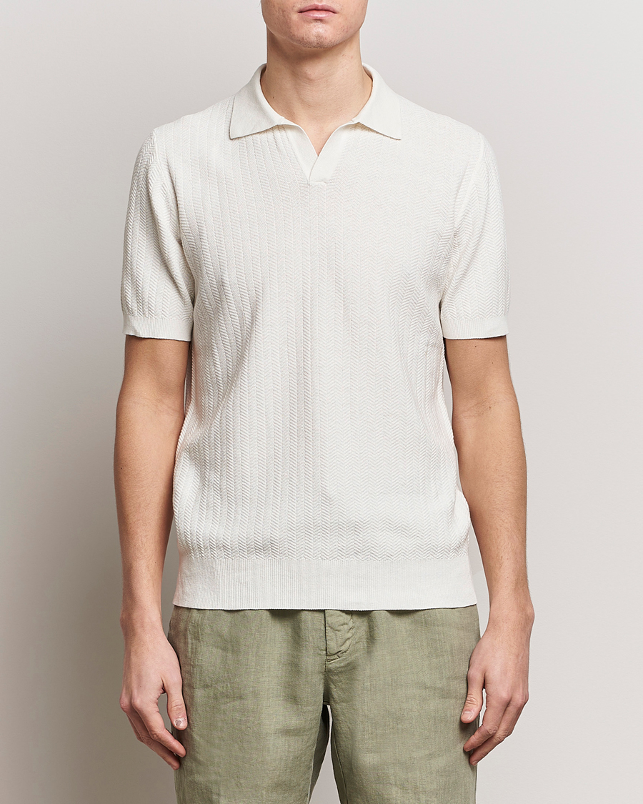 Mies | Pikeet | Altea | Knitted Chevron Polo Off White