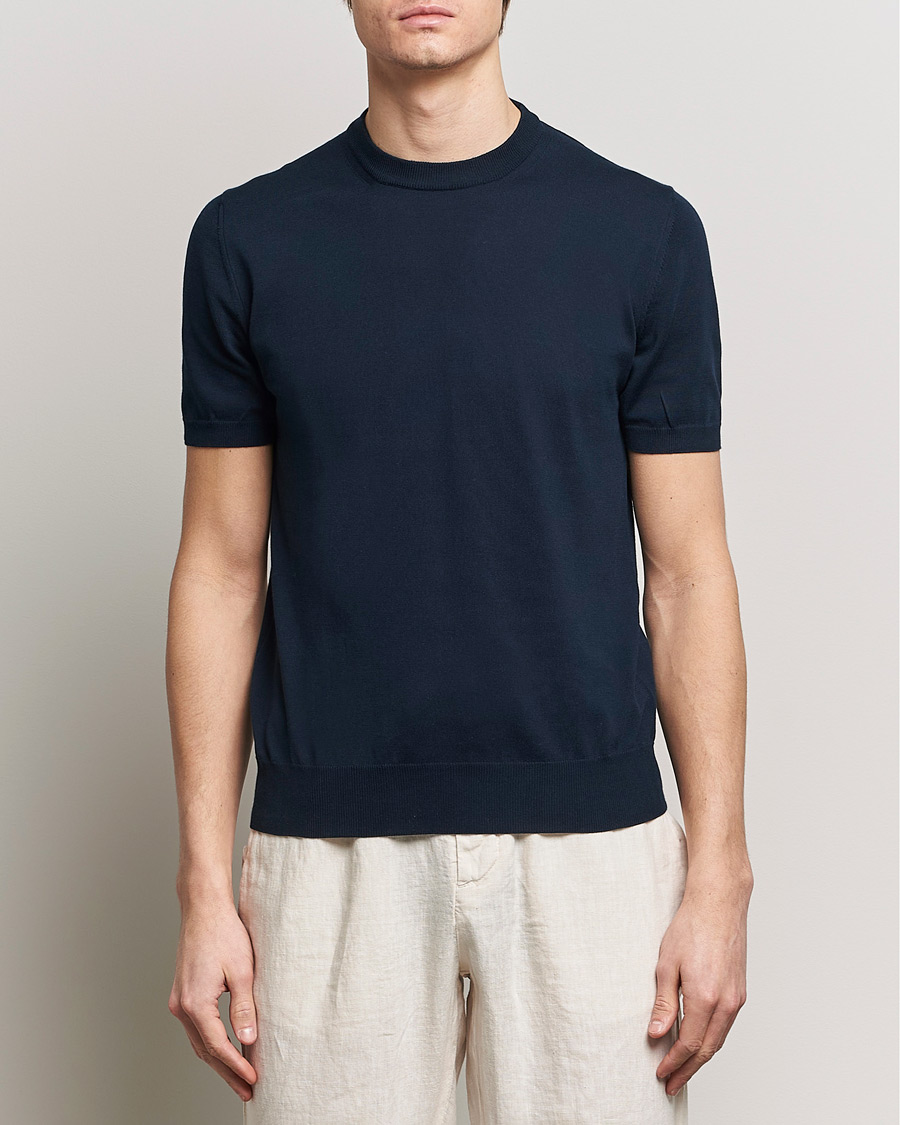Mies | T-paidat | Altea | Extrafine Cotton Knit T-Shirt Navy